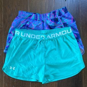 1 girls Large Under Armor shorts & 1 pair girls all in motion size XL 14/16